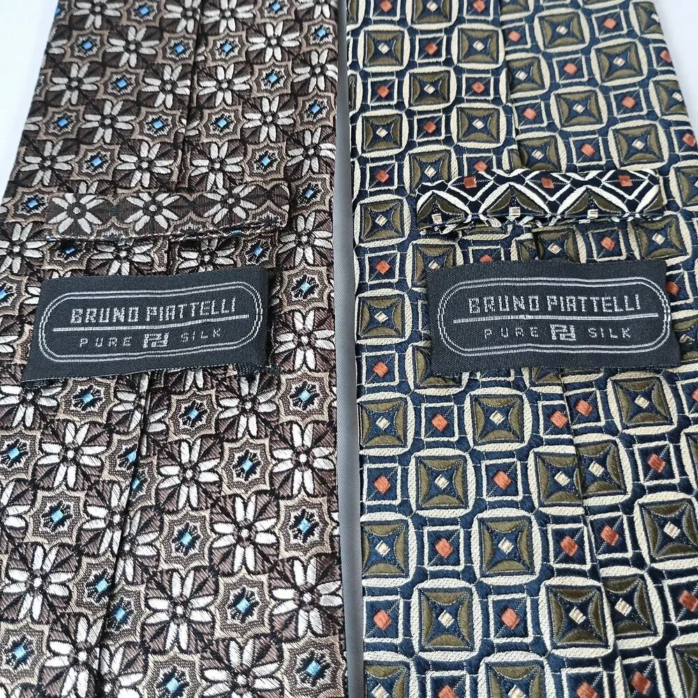 Lot‎ Of 2 BRUNO PIATTELLI Men's Tie Jacquard 100% Silk Hand Made 59.5